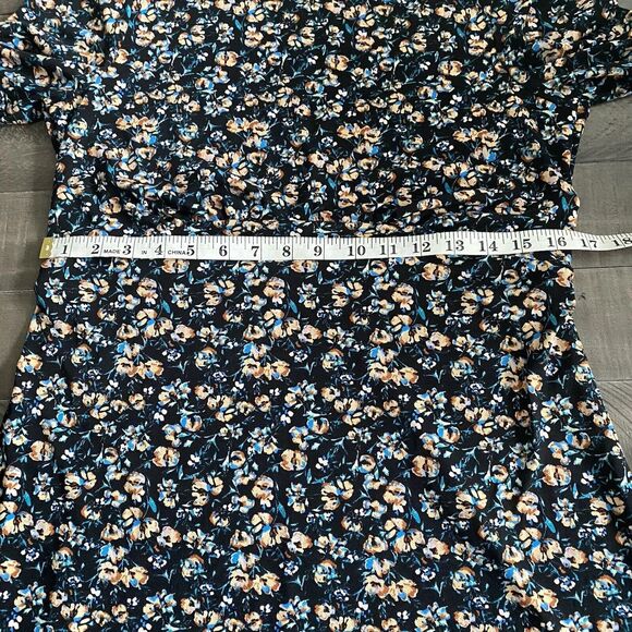 Free People Mini Dress‎ Womens Large Black Floral Long Sleeve Stretch Ladies - Picture 15 of 16